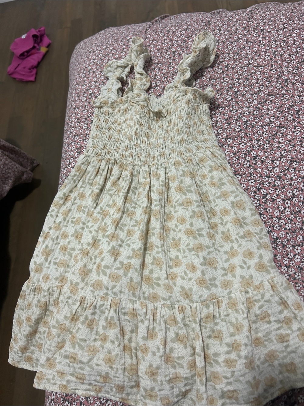 Rylee and cru 6-7y Girls Floral Ruffle Sundress in Cream and Tan